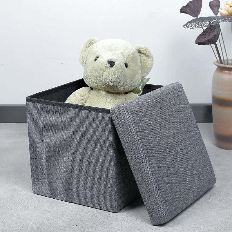 ASUVI Storage Ottoman Foldable Cube Ottoman with Storage for Children Foot Rest Cloth Foot Stools and Ottomans with Memory Foam and Faux Linen Seat 29 X 27 X 27 CM LinenBlack - Image 4