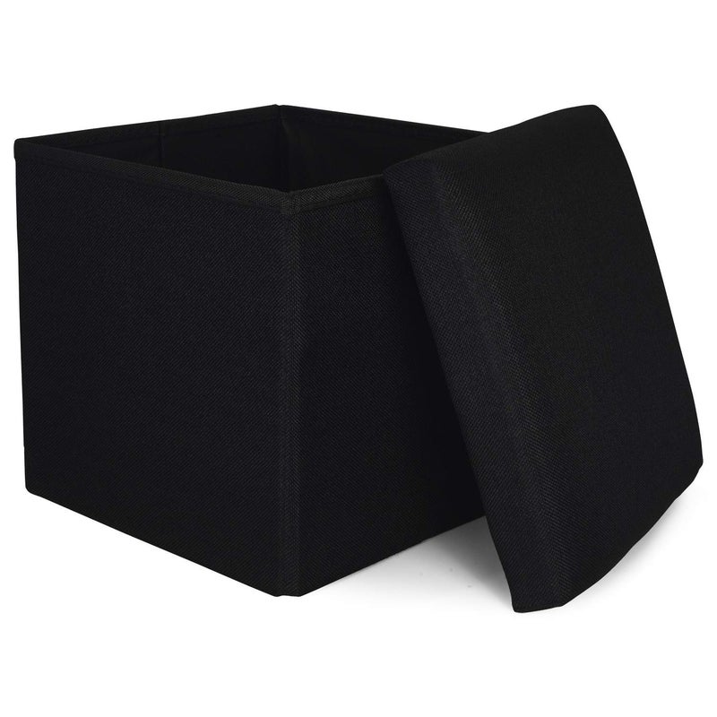 ASUVI Storage Ottoman Foldable Cube Ottoman with Storage for Children Foot Rest Cloth Foot Stools and Ottomans with Memory Foam and Faux Linen Seat 29 X 27 X 27 CM LinenBlack - Image 1