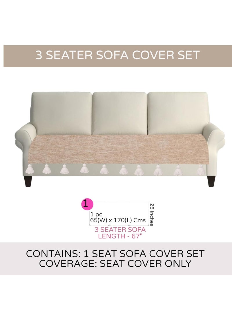 WWW.THROWPILLOW.IN WWWTHROWPILLOWIN Tan Beige Tassel Sofa Cover 3 SeaterWhite Tassels Modern Sofa Cover 3 Seater Designer Furnishings Dust Proof Sofa Protection CoverSofa Seat Cover 3 Seater Size 65 x 170 CMS  - Image 2