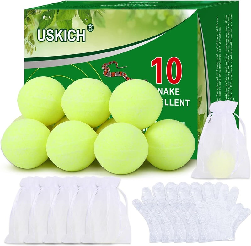 USKICH 10 Pack Snake Away Repellent, Snake Repellent Balls for repelling Outdoors Indoor Snakes Rats and Other Pests, for Yard Lawn Garden Camping Fishing, Natural Plant Formula Pest Insect Control… - Image 1