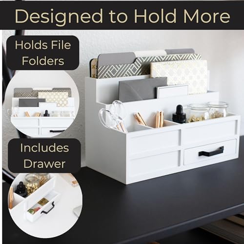 BLU MONACO White Desktop Organizer with Drawer – Paper Wood Bill & Mail Organizer for Office Desk, Countertop & Workspace Storage - Image 4
