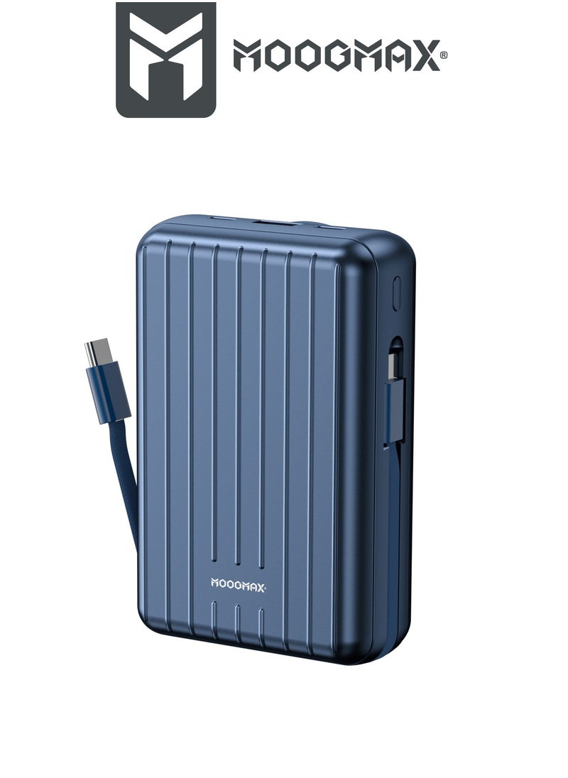 موجماكس - باور بنك لاسلكي مغناطيسي من سلسلة trunk بسعة 20000mAh والجهد 22.5W فائق الشحن وكبلان مدمجان مع شحن لاسلكي بجهد 15 واط و 3 منافذ خارجية 1 Type-c و 1 Type-A ومنفذ لايتنينج(ايفون) لشحن الباوربنك. أزرق - Image 1