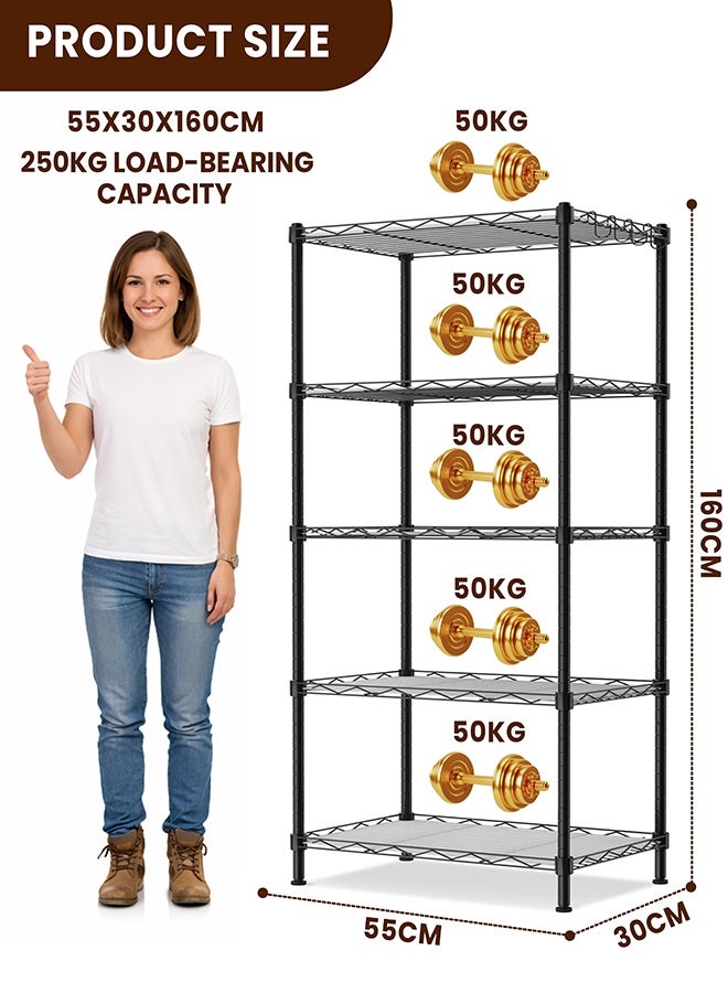 Toshionics 5-Tier Heavy Type Carbon Steel Storage Rack Black Black 55x30.5x150cm - Image 3