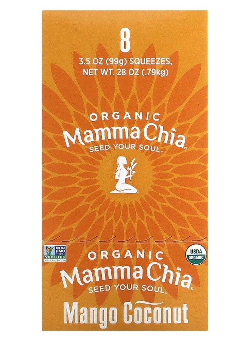 Mamma Chia ماما شيا، سائل شيا عضوي، وجبة خفيفة للطاقة، مانجو جوز الهند، 8 عبوات، 3.5 أونصة (99 جرام) لكل منها - Image 1