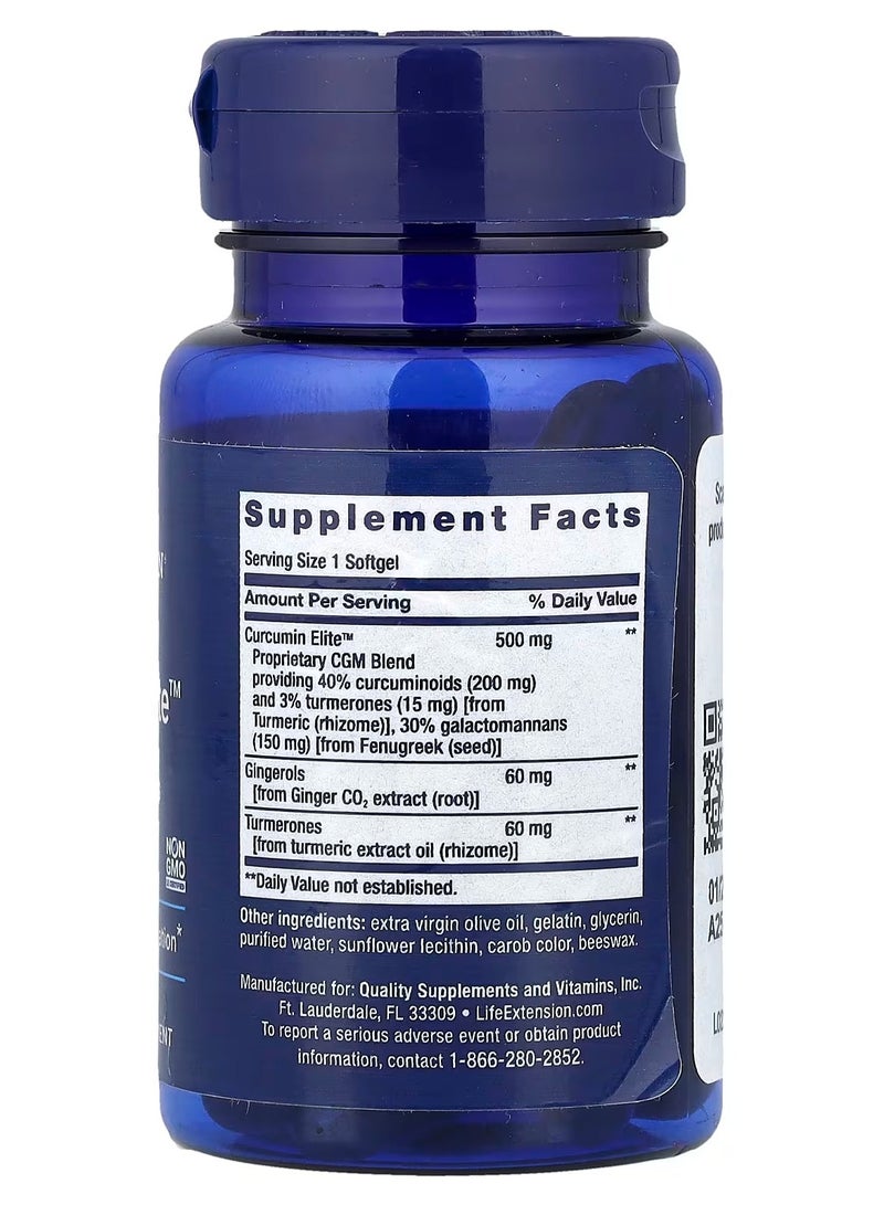 لايف إكستنشن Life Extension، Advanced Curcumin Elite™، مستخلص الكركم، الزنجبيل والتورميرون، 30 كبسولة هلامية - Image 2