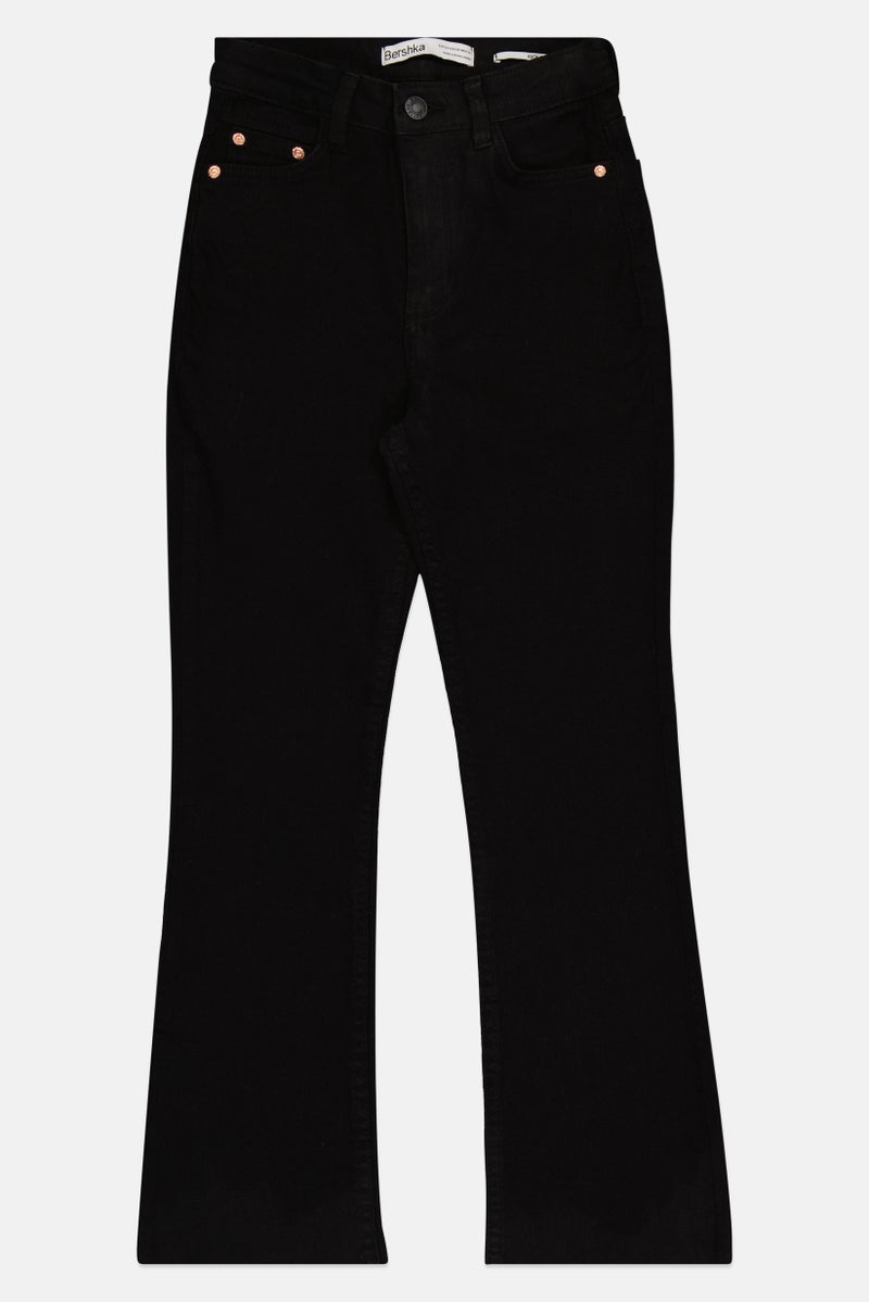 Bershka Women High Rise Solid Flared Jeans, Black - Image 2