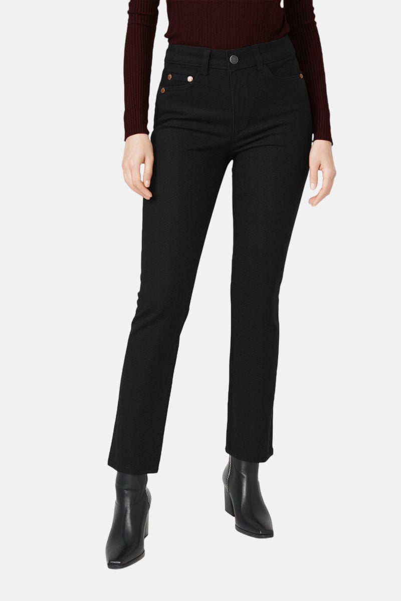 Bershka Women High Rise Solid Flared Jeans, Black - Image 1