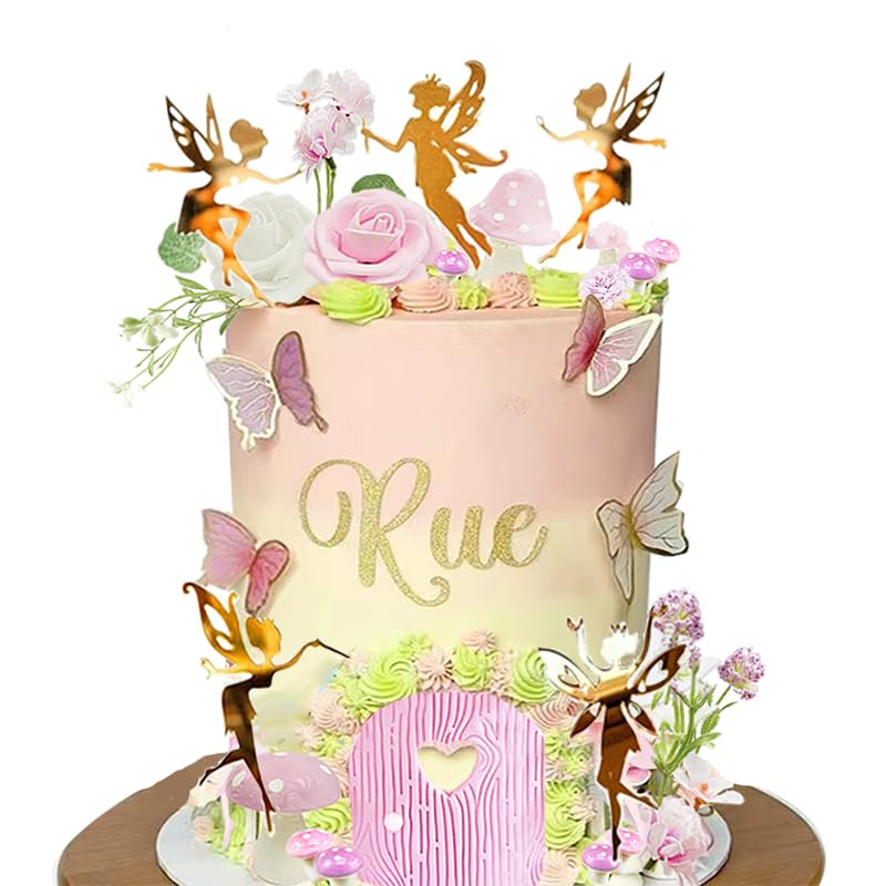 DiDida Fairy Cake Topper Fairy Garden Theme Cake Decor Pink Fairy Door for Birthday Baby Shower - Image 4