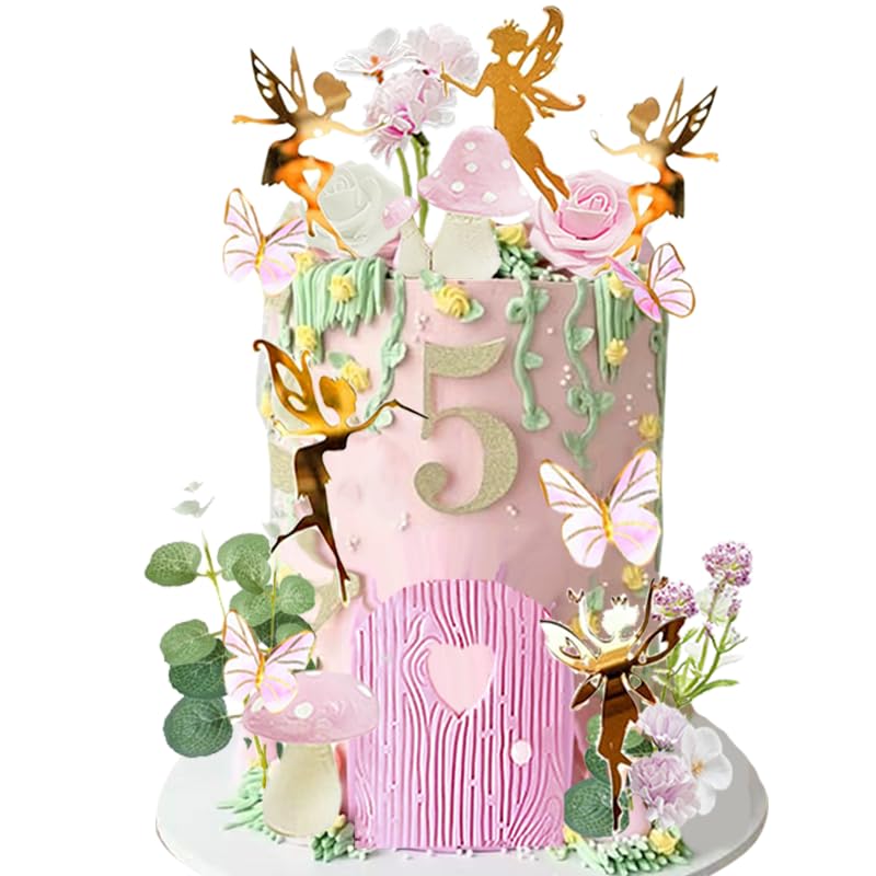 DiDida Fairy Cake Topper Fairy Garden Theme Cake Decor Pink Fairy Door for Birthday Baby Shower - Image 2
