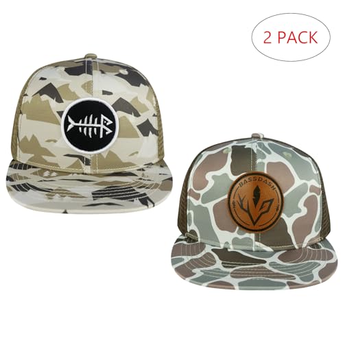 BASSDASH 2 Pack Flat Brim Trucker Cap Adjustable Snapback Hat Mesh Back for Men Women Fishing Hunting - Image 3