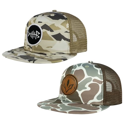 BASSDASH 2 Pack Flat Brim Trucker Cap Adjustable Snapback Hat Mesh Back for Men Women Fishing Hunting - Image 1