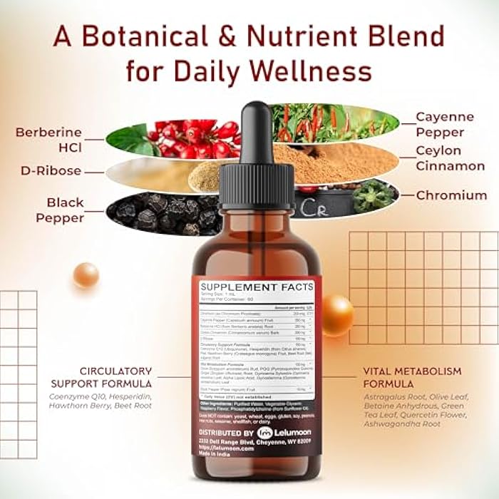 Premium Cayenne Pepper 1360 mg with Berberine, Cinnamon, CoQ10 & Gymnema – Supports Circulatory Function & Metabolic Vitality – 2.0 fl oz (60ml) - Image 3