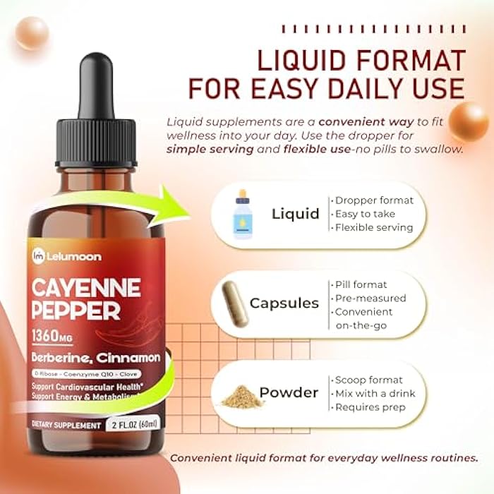 Premium Cayenne Pepper 1360 mg with Berberine, Cinnamon, CoQ10 & Gymnema – Supports Circulatory Function & Metabolic Vitality – 2.0 fl oz (60ml) - Image 5