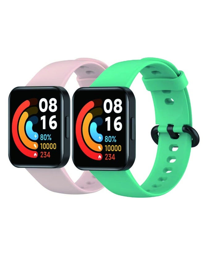 Zaynero Straps Compatible with Redmi Watch 2 Lite Watch Xiaomi Mi Watch 2 Lite Soft Silicone Band for Men, Women,Pink/Green - Image 1