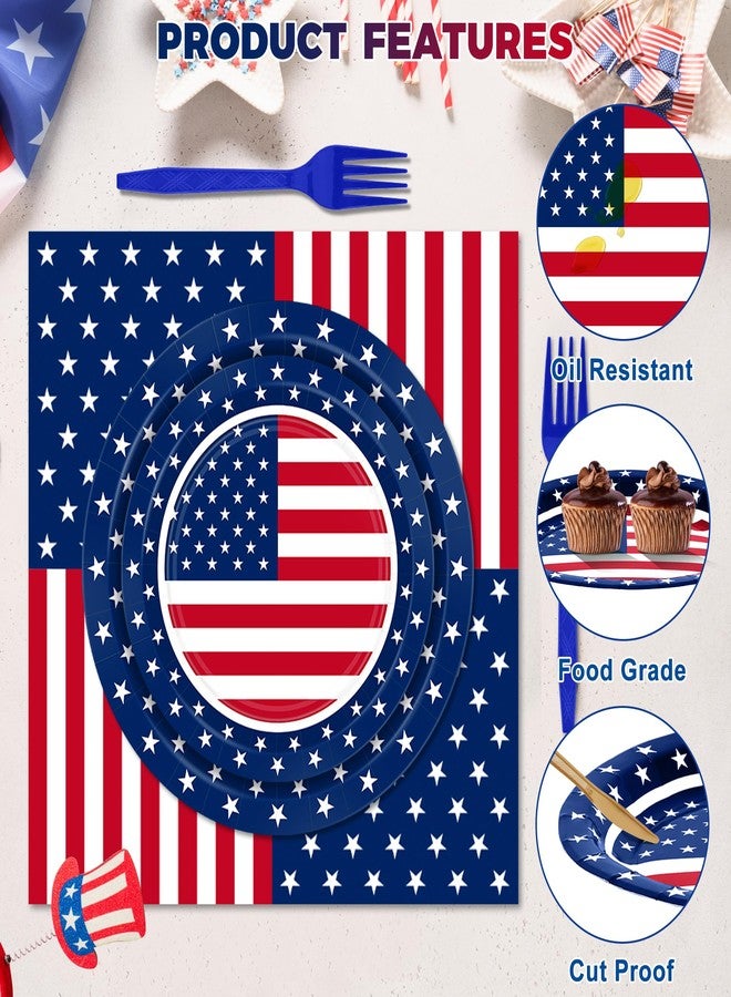 QZYL 122 PCS 4th of July Decorations, 30 Sets 250th Anniversary Patriotic Plates and Napkins, Disposable Fourth of July Paper Plate and Napkin Tablecloth Forks, USA Flags Memorial Day Party Supplies - Image 3
