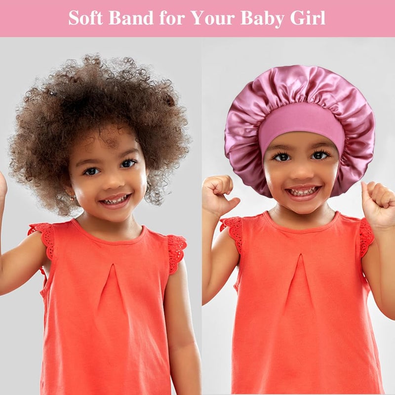 Heniho 3pcs Satin Bonnets for Kids Sleeping, Cute Hair Bonnet with Scrunchies for Girls Curly Hair, C - Image 4