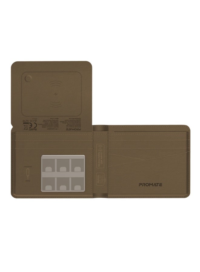Promate Smart Leather Wallet with RFID Blocking, Apple Find My Tracker, Wireless Charging, Anti-Loss Bluetooth 5.2, SIM & MicroSD Slots, Slim Design, 6-Month Battery - Image 2