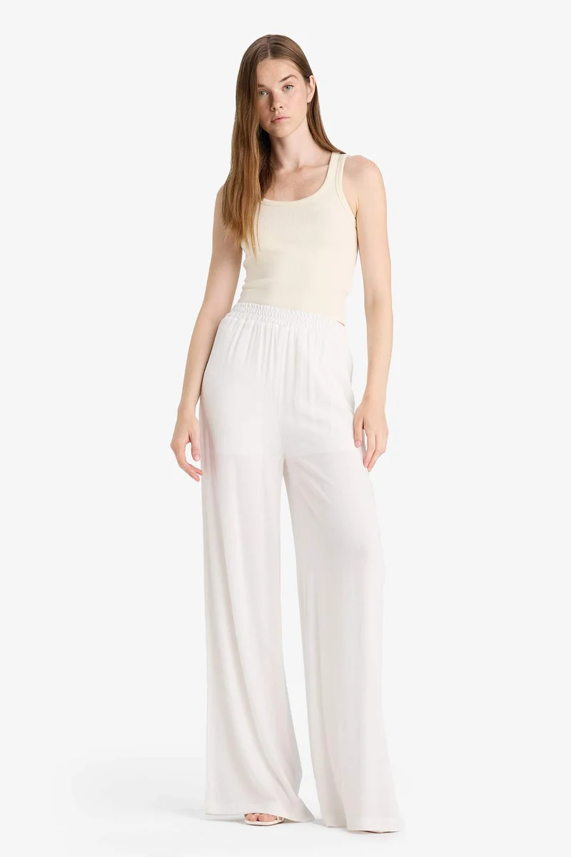 ديفاكتو Wide Leg With Pockets Crinkle Viscose Trousers