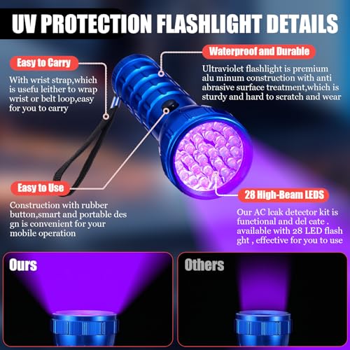 Glooglitter Auto Air Conditioner Leak Detector Tool WJL-6000 Refrigerant Leak Detector with UV Flashlight and Yellow UV Protective Glasses for HVAC Air Conditioner R22 R410A R134A (Large 28 LED) - Image 4