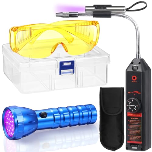 Glooglitter Auto Air Conditioner Leak Detector Tool WJL-6000 Refrigerant Leak Detector with UV Flashlight and Yellow UV Protective Glasses for HVAC Air Conditioner R22 R410A R134A (Large 28 LED) - Image 1