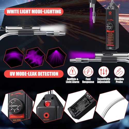 Glooglitter Auto Air Conditioner Leak Detector Tool WJL-6000 Refrigerant Leak Detector with UV Flashlight and Yellow UV Protective Glasses for HVAC Air Conditioner R22 R410A R134A (Large 28 LED) - Image 2