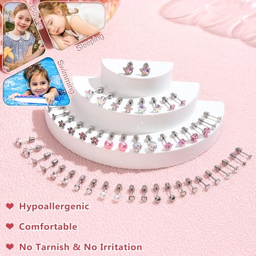 sailimue 24 Pairs Hypoallergenic Earrings For Girls Studs Surgical Stainless Steel Cute Screw Back Stud Earrings For Women Nickel Free Kids Toddler Baby Little Girl Jewelry - Image 5