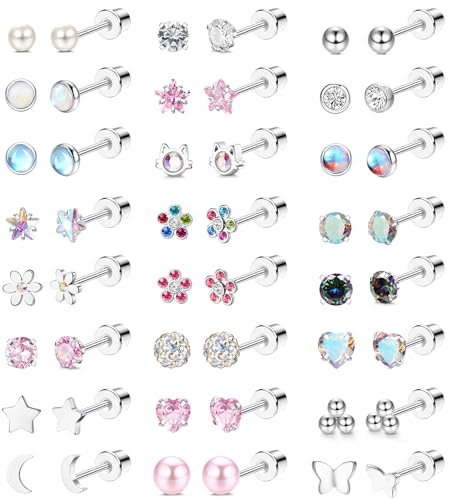 sailimue 24 Pairs Hypoallergenic Earrings For Girls Studs Surgical Stainless Steel Cute Screw Back Stud Earrings For Women Nickel Free Kids Toddler Baby Little Girl Jewelry - Image 1