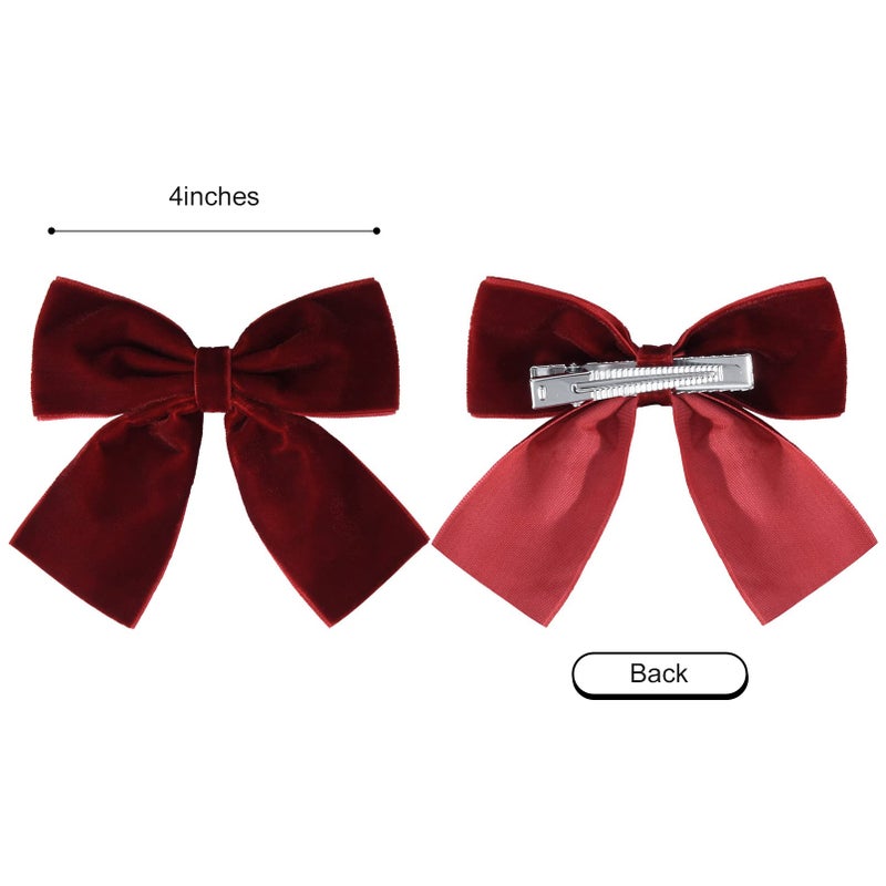 Aileam 2PCS Velvet Hair Bows Red Hair Ribbon Clips 4" Big Fall Alligator Clips Hair Accessories for Women Girls Toddlers Kids Baby - Image 3
