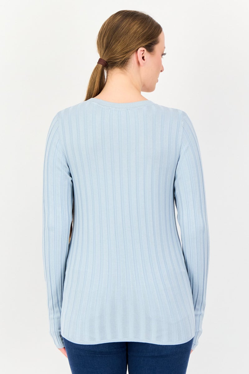 ESPRIT Women Crew Neck Long Sleeve Ribbed Sweatshirt, Light Blue - Image 2