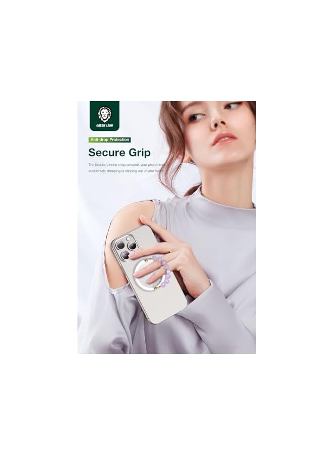 Green Tiger Magnetic Stylish Grip, Strong N52 Magnets, Anti-Drop Protection, 360° Rotation, Anti-Slip Grip, Stylish Beaded Strap - Purple - Image 3