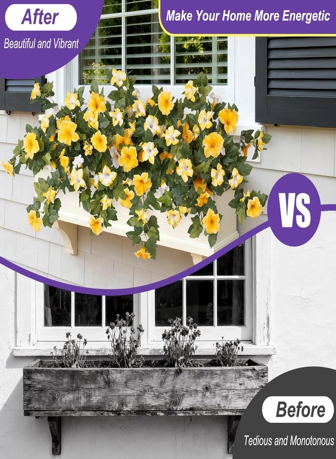 Ammyoo Artificial Fake Petunia Flowers for Outdoor Decoration, 2PCS Faux Silk Petunias Flower for Spring UV Resistant No Fade Realistic Plants for Garden Balcony Yard Porch Indoor Decor(Yellow White) - Image 3