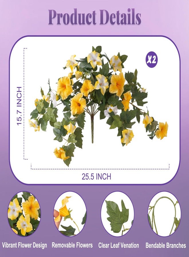 Ammyoo Artificial Fake Petunia Flowers for Outdoor Decoration, 2PCS Faux Silk Petunias Flower for Spring UV Resistant No Fade Realistic Plants for Garden Balcony Yard Porch Indoor Decor(Yellow White) - Image 2