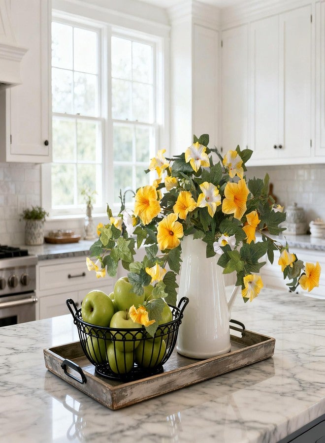 Ammyoo Artificial Fake Petunia Flowers for Outdoor Decoration, 2PCS Faux Silk Petunias Flower for Spring UV Resistant No Fade Realistic Plants for Garden Balcony Yard Porch Indoor Decor(Yellow White) - Image 5