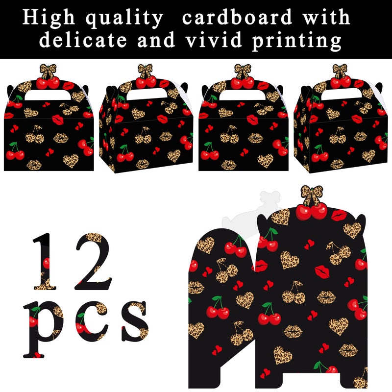 umoni Cheetah Cherry Bow Favor Box Leopard Print Birthday Party Supplies Cheetah and Cherry Gift Treat Box 12PCS Leopard Print Cherries Goodie Boxes for Girls Safari Animal Party Bachelorette Decor - Image 2