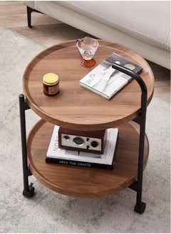 Kutis 1-Piece Coffee Table Removable Sofa Table Bedroom Side Table Brown/Black 40x69 Centimeter  - Image 2