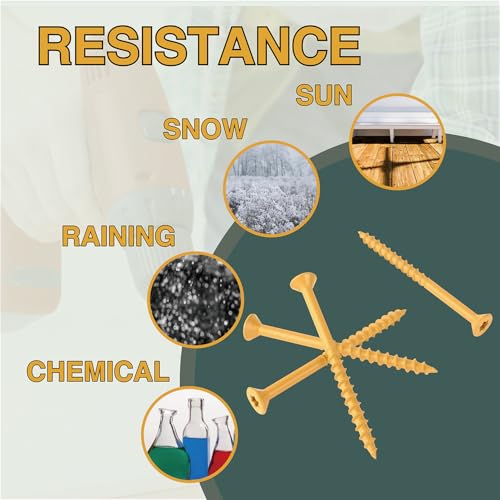 T.K.Excellent Deck Screws 2 Inch Wood Screws #8 x 2, 630 Pcs, Rust Resistant Structural Screws Tan Exterior Fence Screws Torx Drive Screws, Two T20 Bits, Brilliant Yellow Ruspert Coating Rust Proof - Image 5