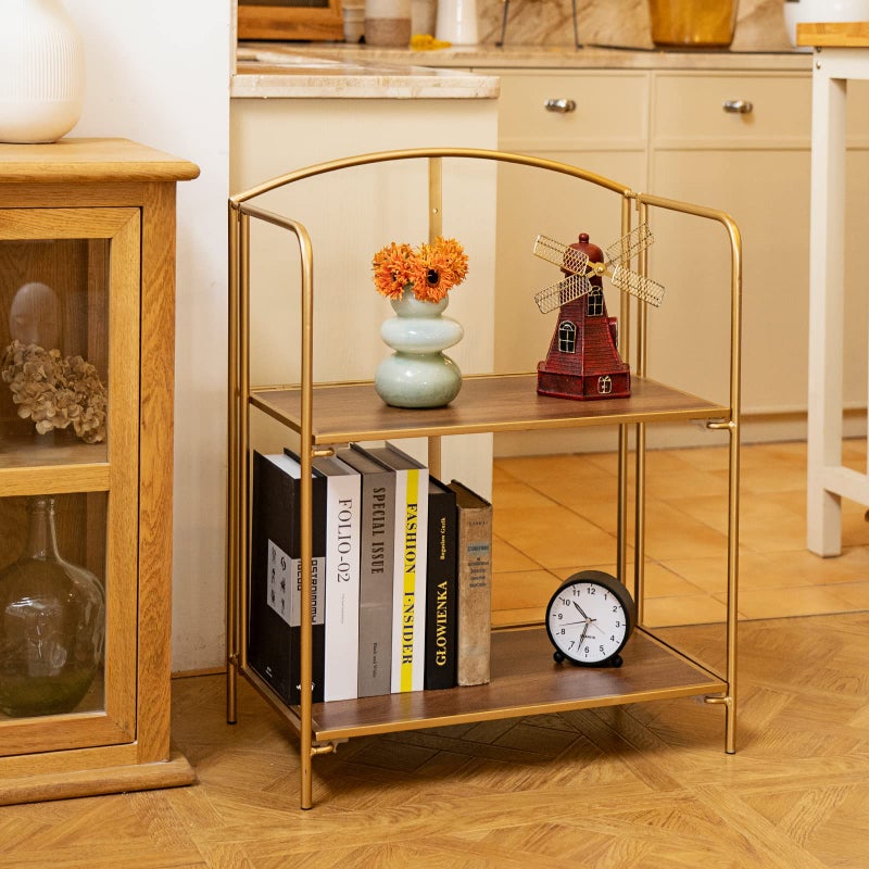 Crofy No Assembly Folding Bookshelf for Living Room, 2 Tier Gold Collapsible Book Shelf for Home Office, Portable Bookcase Storage Organizer - Image 5