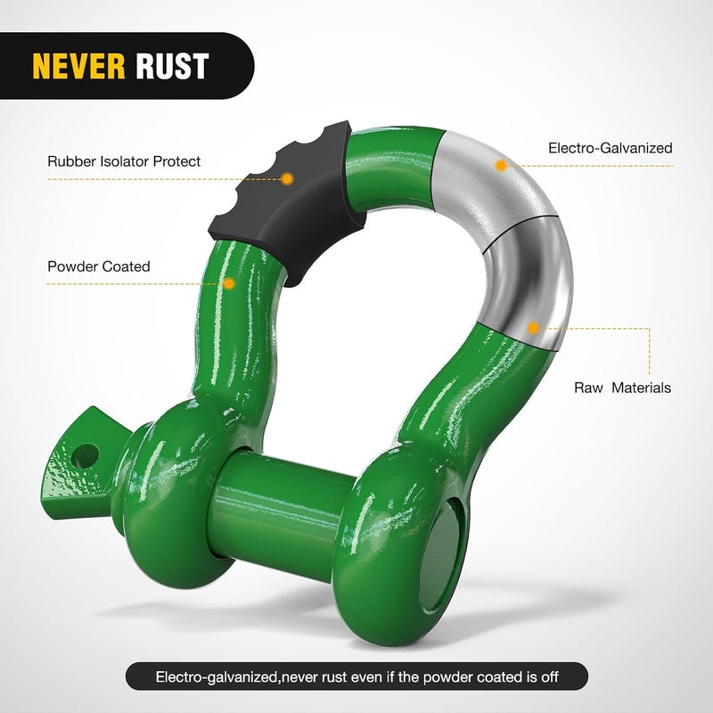 نايلايت عبوة من 2 قيد D-Ring مقاس 3/4 بوصة مع دبوس لولبي 7/8 بوصة قوة كسر 41,887 رطل، قيد استرداد للطرق الوعرة شديد التحمل مع عوازل وغسالات للاستخدام مع أشرطة السحب والونش، لسيارات الجيب والشاحنات للطرق الوعرة - Image 3