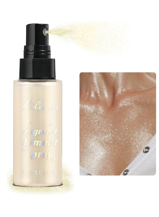 MOLIAN بخاخ عطر متلألئ، بخاخ جليتر للجسم - للوجه والشعر والجسم، مرطب مضيء وموقد للضوء، بخاخ جليتر متلألئ سريع الجفاف، هايلايتر مكياج سائل (#01) - Image 1