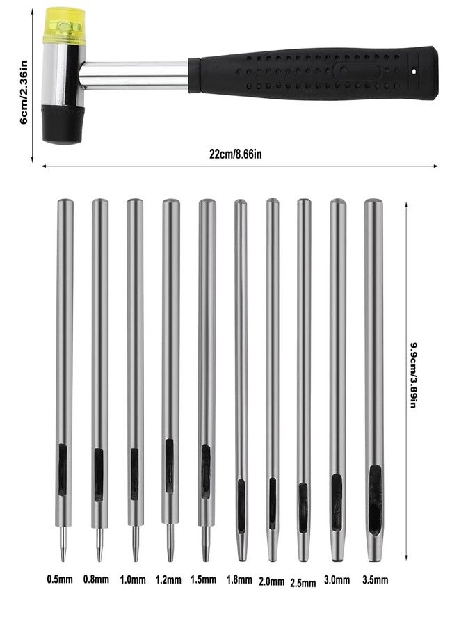 Yizzvb 10 Pcs Leather Hole Punch Tool Set, 0.5mm-3.5mm Round Hole Punch Working Tools with Double Head Plastic and Rubber Hammer for Belts, Canvas, Watch Band, and Other Projects - Image 2