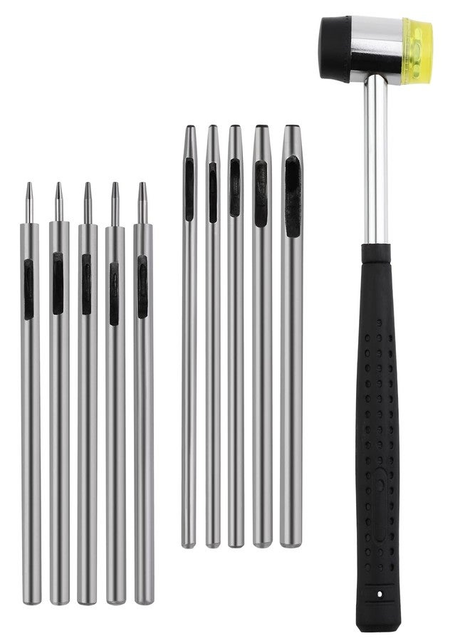 Yizzvb 10 Pcs Leather Hole Punch Tool Set, 0.5mm-3.5mm Round Hole Punch Working Tools with Double Head Plastic and Rubber Hammer for Belts, Canvas, Watch Band, and Other Projects - Image 1