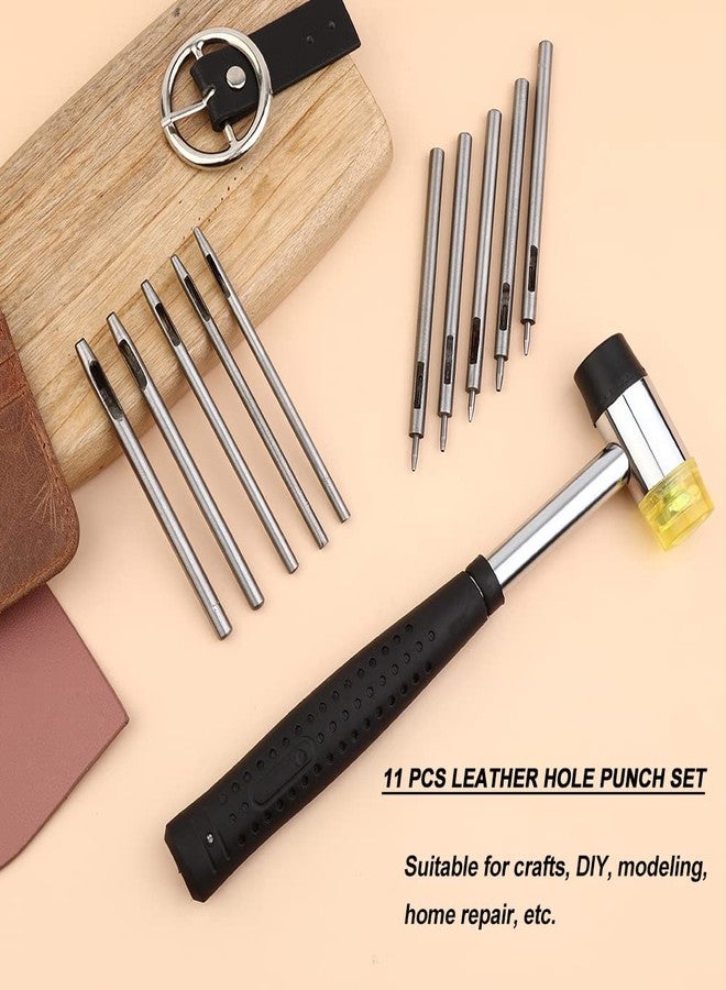 Yizzvb 10 Pcs Leather Hole Punch Tool Set, 0.5mm-3.5mm Round Hole Punch Working Tools with Double Head Plastic and Rubber Hammer for Belts, Canvas, Watch Band, and Other Projects - Image 3