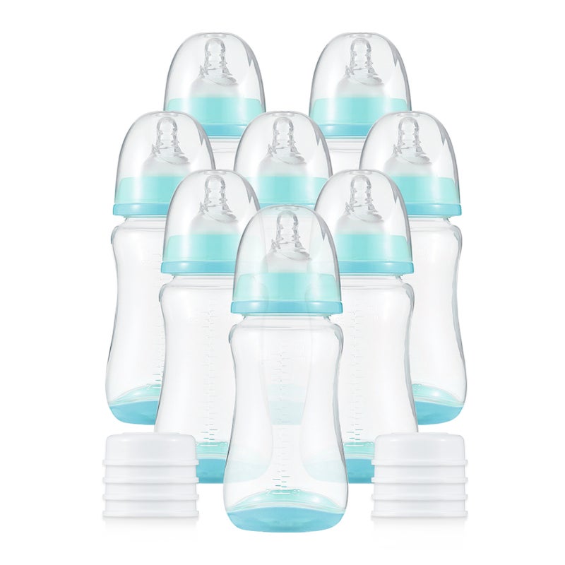 Baby Bottles with Silicone Nipple & Storage Cover Breastfeeding Bottles for Baby Food Grade PP Milk Storage Bottles 300ml Capacity Baby Feeding Bottles Baby Essentials, Green & Pack of 8 - Image 1