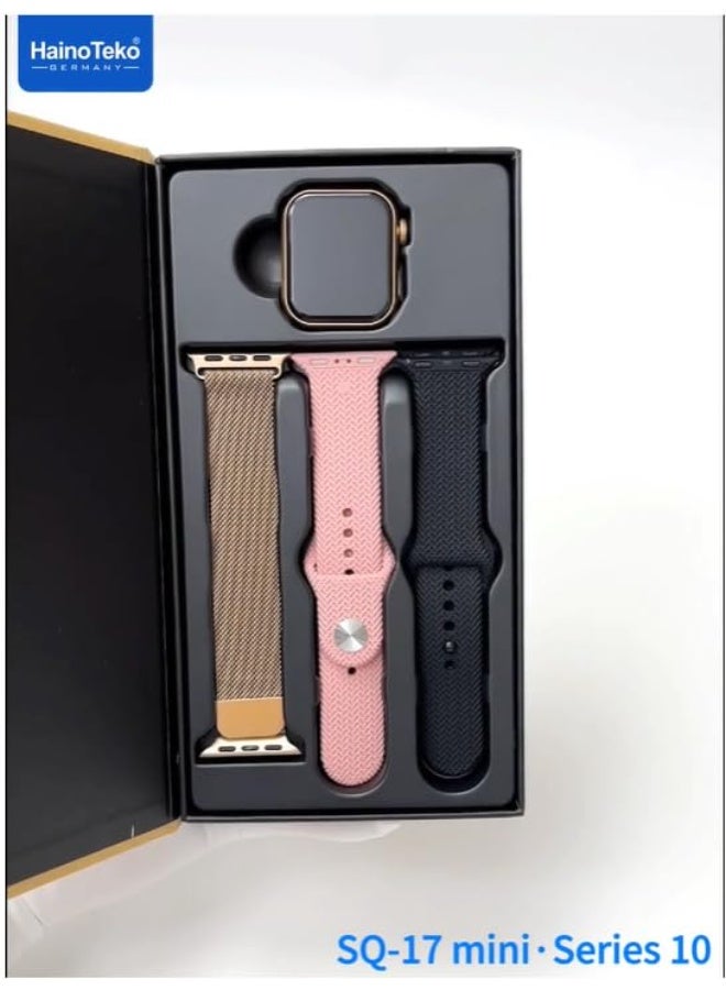 هينو تيكو ساعة ذكية SQ-17 Mini Series 10 - شاشة AMOLED و3 أحزمة قابلة للتبديل - لون ذهبي - Image 2
