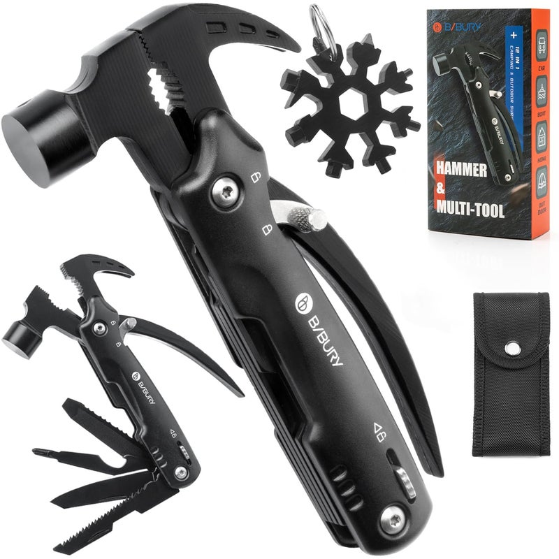Bibury 12 In 1Multitool Hammer With Snowflake Tool  Survival Gear Outdoor Multi Tool With Safety Lock  Hammer Multitool For Outdoor  Camping  Hiking Husband  Boyfriend - Image 1
