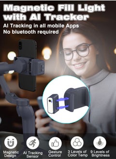 XQOOPS Gimbal Stabilizer for Smartphones, XQOOPS 3-Axis Auto Balance Handheld Phone Gimbal with Magnetic AI Active Tracking and Fill Light, Foldable Phone Stabilizer for Video Recording for iPhone& Android  - Image 2
