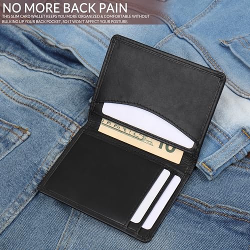 FOXHACKLE Credit Card Holder Minimalist Slim Leather Wallet for Men & Women Front Pocket Small Thin Card Men’s Wallet (Matte Black) - Image 2