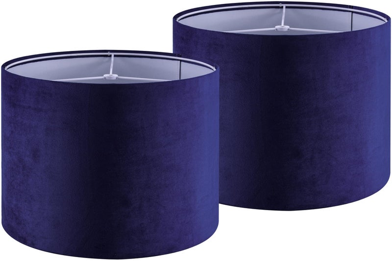 GO&SO Dark Blue Velvet Drum Lamp Shade Set of 2 Medium 13" Top x 13" Bottom x 10" High(Spider) Modern Lamp Shades for Table Lamps & Bedside Lamp Replacement Lampshade Required Assembly - Image 1
