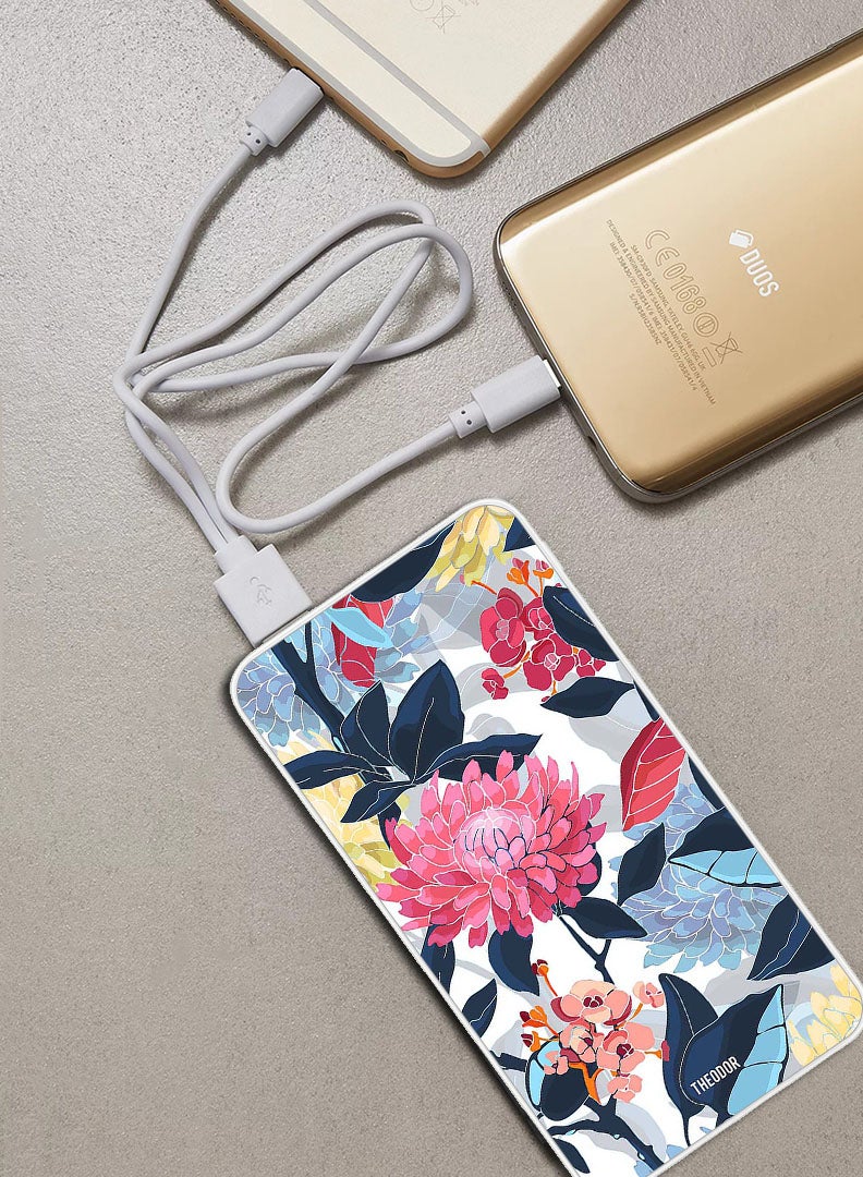 Theodor 10,000 mAh Super Fast Charging Ultra Compact Power Bank with Quick Charge & Power Delivery, Portable Charger For iPhone and Android Pink Flowers Paint - Image 2