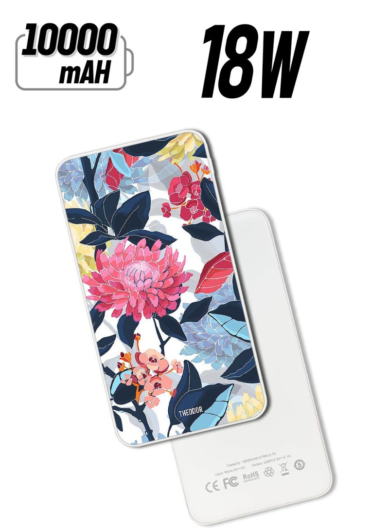 Theodor 10,000 mAh Super Fast Charging Ultra Compact Power Bank with Quick Charge & Power Delivery, Portable Charger For iPhone and Android Pink Flowers Paint - Image 1